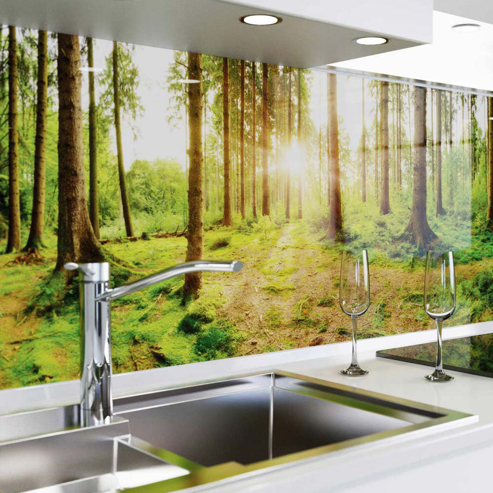 Küchenrückwand selbstklebend - Sonnenstrahlen im Wald