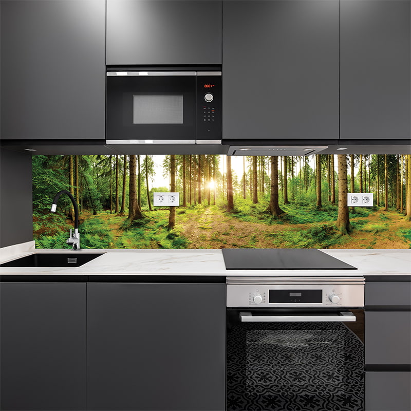 Revestimiento para cocina autoadhesivo - Rayos de sol en el bosque