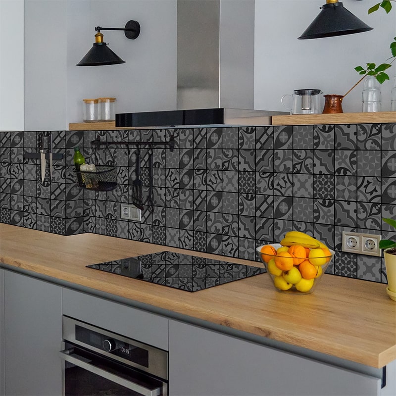 Revestimiento para cocina autoadhesivo - Mosaico azulejos oscuro