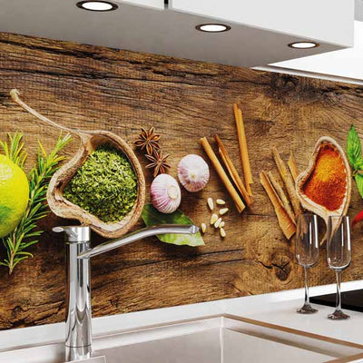 danario Küchenrückwand Motiv Gewürze auf Holz