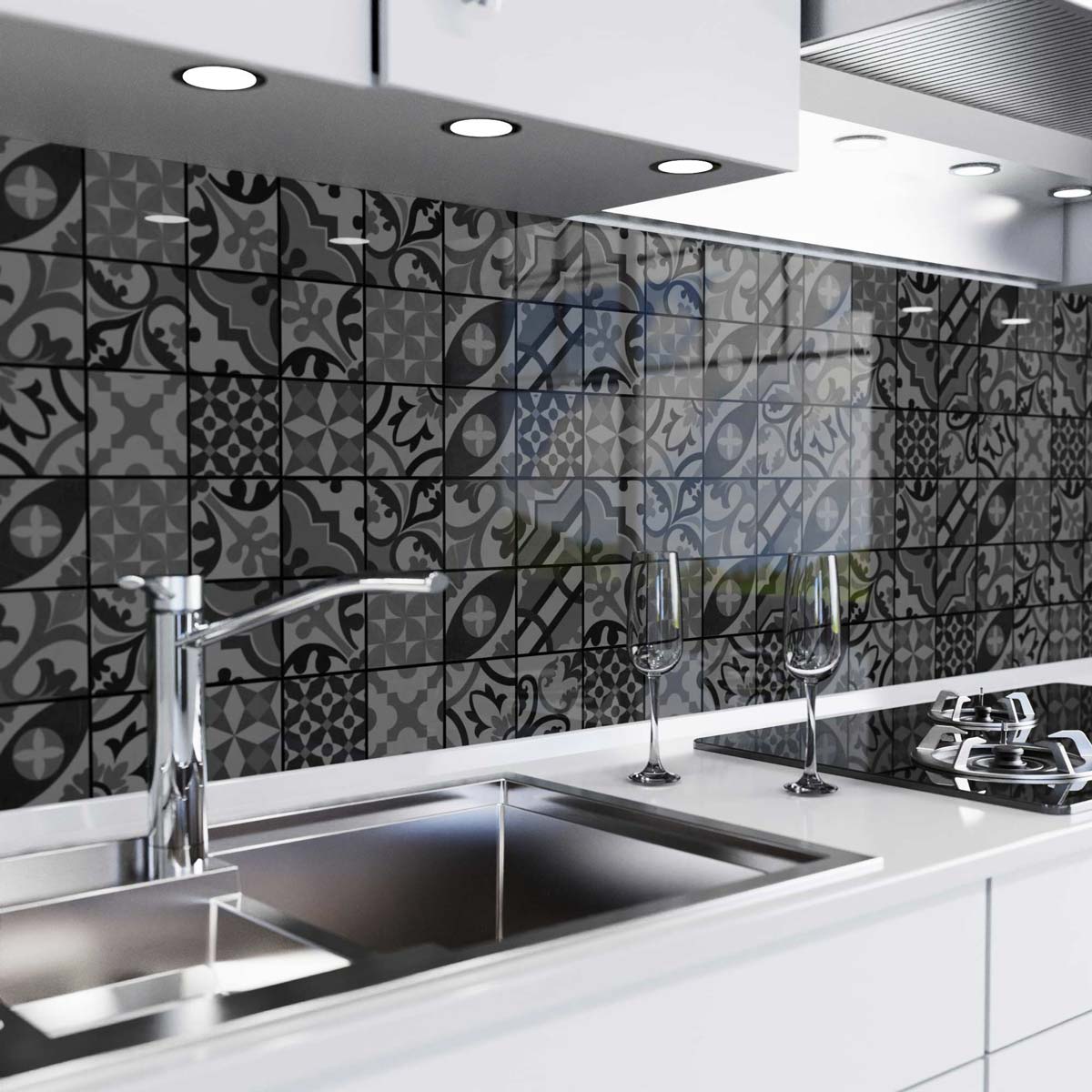 Revestimiento para cocina autoadhesivo - Mosaico azulejos oscuro