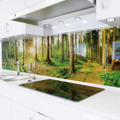 Küchenrückwand selbstklebend - Sonnenstrahlen im Wald