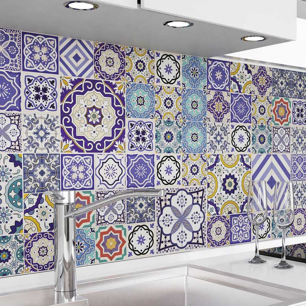 Küchenrückwand selbstklebend - Mosaikfliesen blau (mehr Reihen)