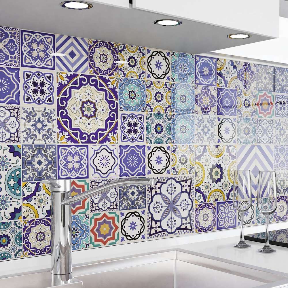 Küchenrückwand selbstklebend - Mosaikfliesen blau