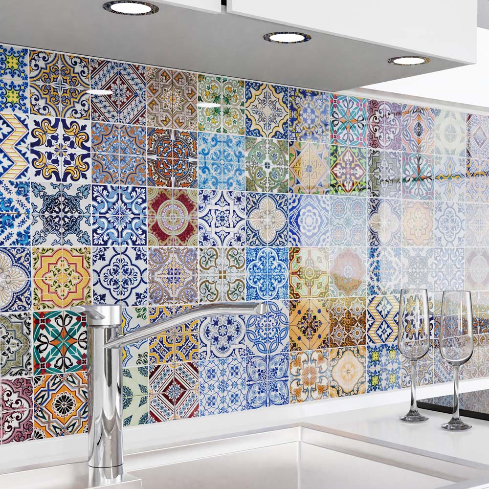 Küchenrückwand selbstklebend - Mosaikfliesen bunt (mehr Reihen)