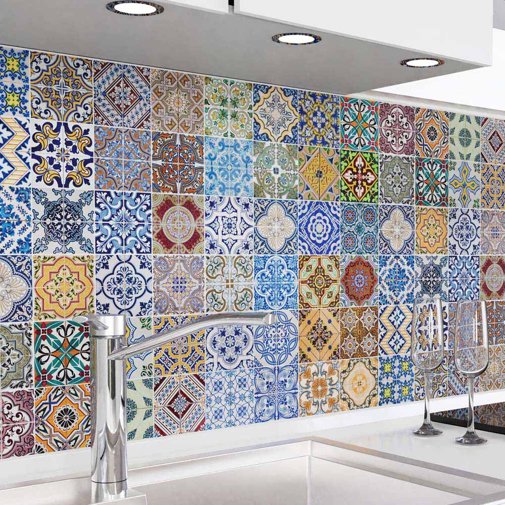 Küchenrückwand selbstklebend - Mosaikfliesen bunt (mehr Reihen)