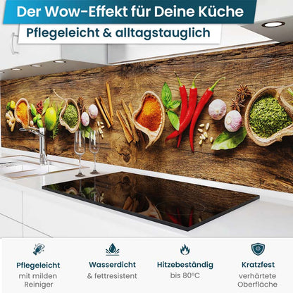 Küchenrückwand selbstklebend - Gewürze auf Holz