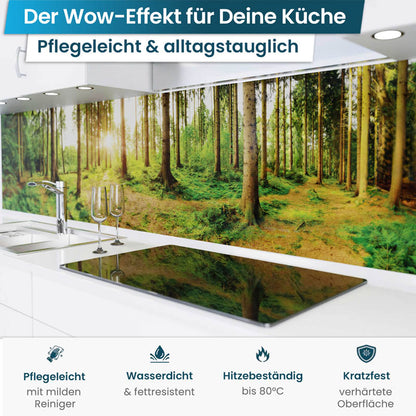 Küchenrückwand selbstklebend - Sonnenstrahlen im Wald