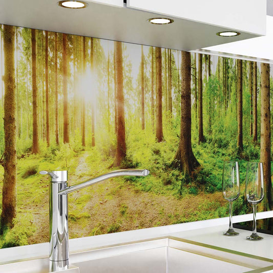 Küchenrückwand selbstklebend - Sonnenstrahlen im Wald
