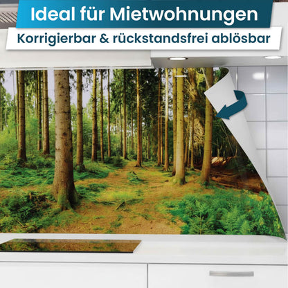 Küchenrückwand selbstklebend - Sonnenstrahlen im Wald