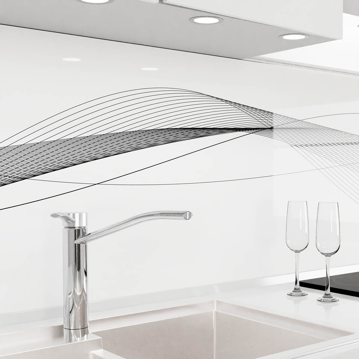 Küchenrückwand selbstklebend - Wellenlinien