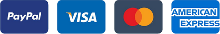 Formas de pago: PayPal, Visa, Mastercard, American Express